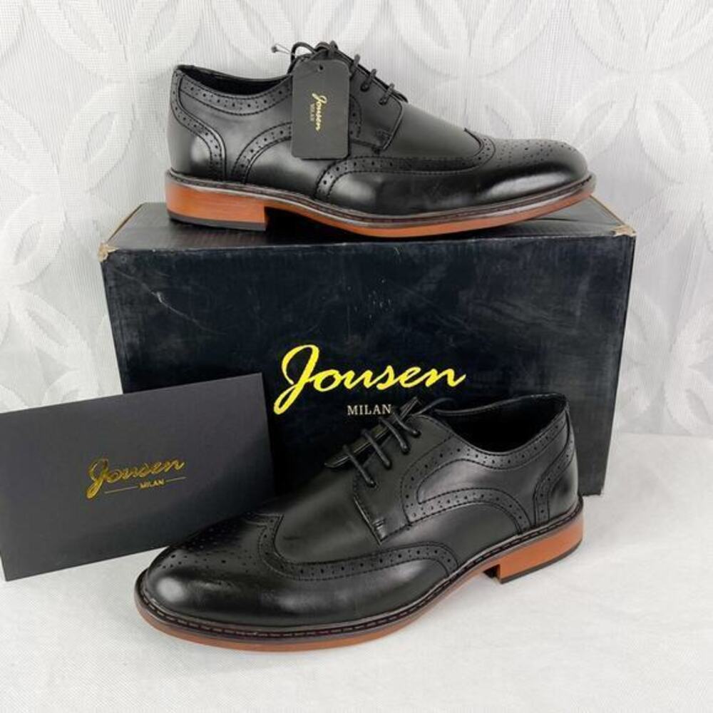 Jousen Milan Mens Wingtip Oxford Dress Shoes Black Brogue AMY625 Size 8 NEW‎